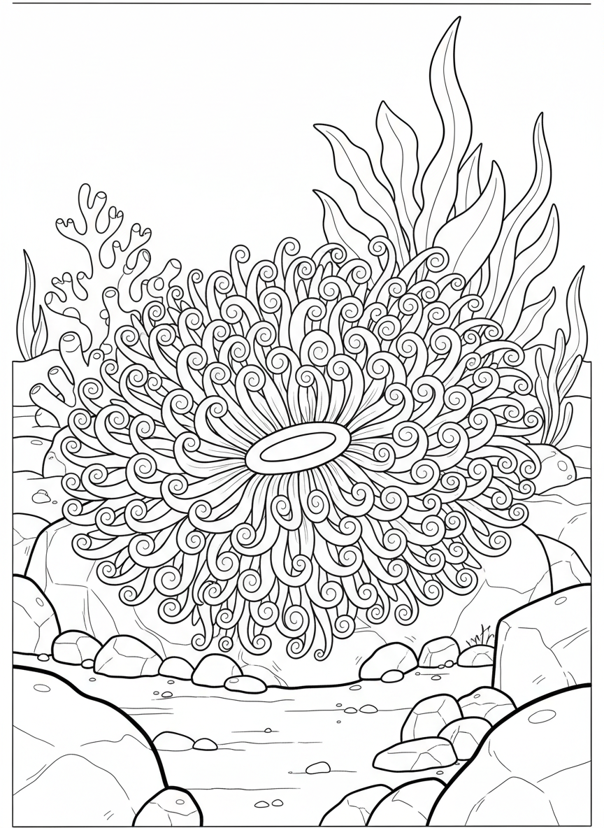 Magnificent sea anemone with hundreds of thin delicate tentacles creating a fluffy appearance, challenging detail level