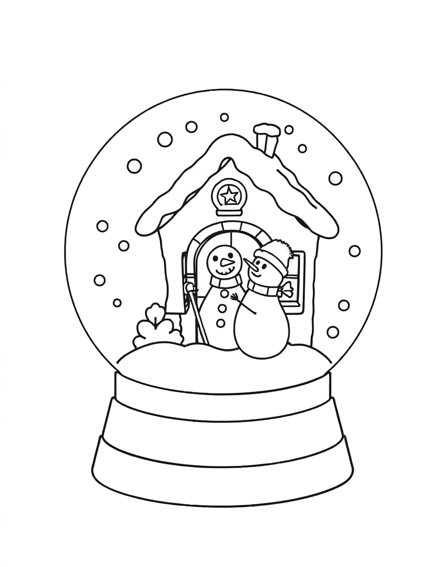 snow globe: Snowman's House: Inside the globe is a snowman sweeping the front porch of a tiny cottage.