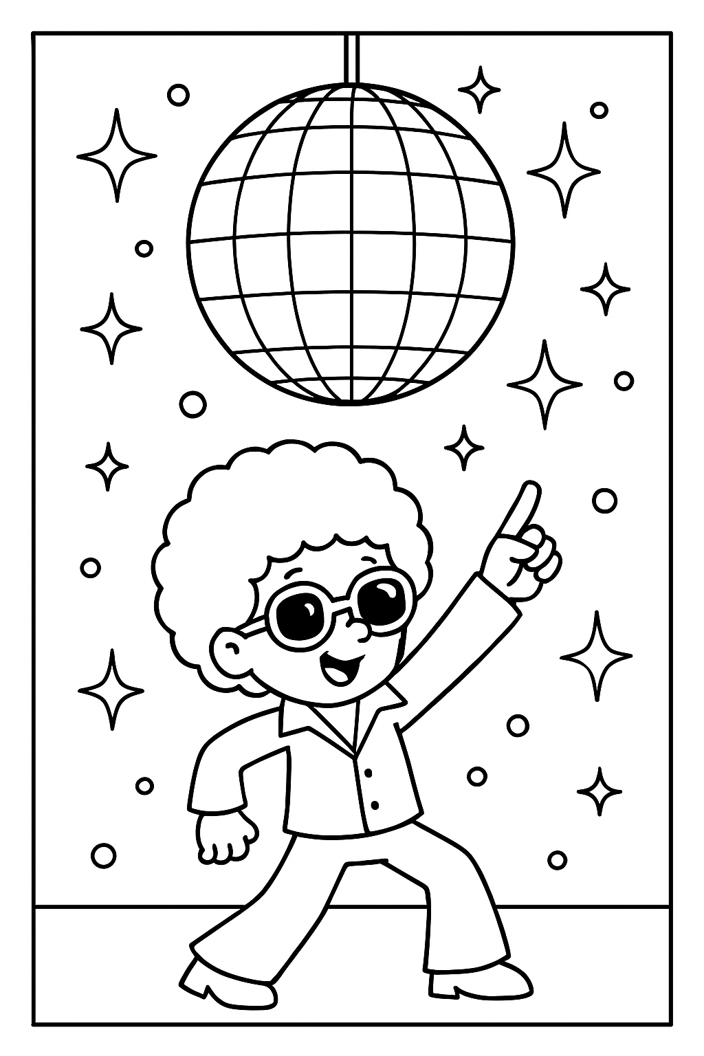 Disco Fever: A funky scene with a large disco ball sparkling at the top and a character pointing a finger to the sky in a classic disco pose.