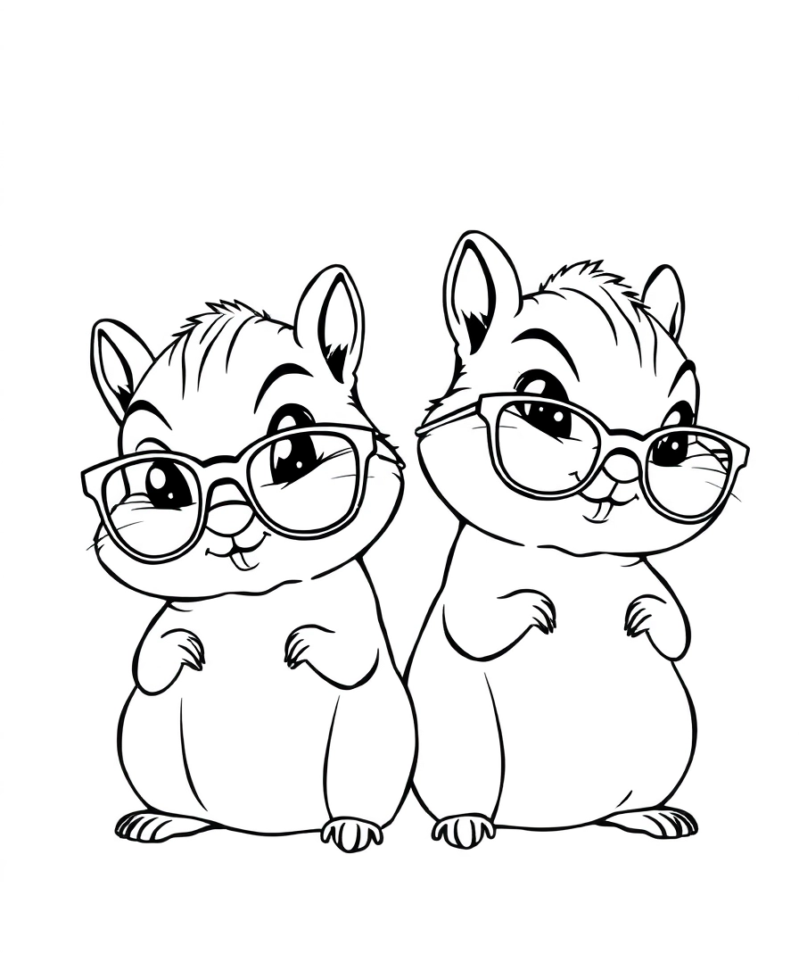 two cute chipmunks with glasses on