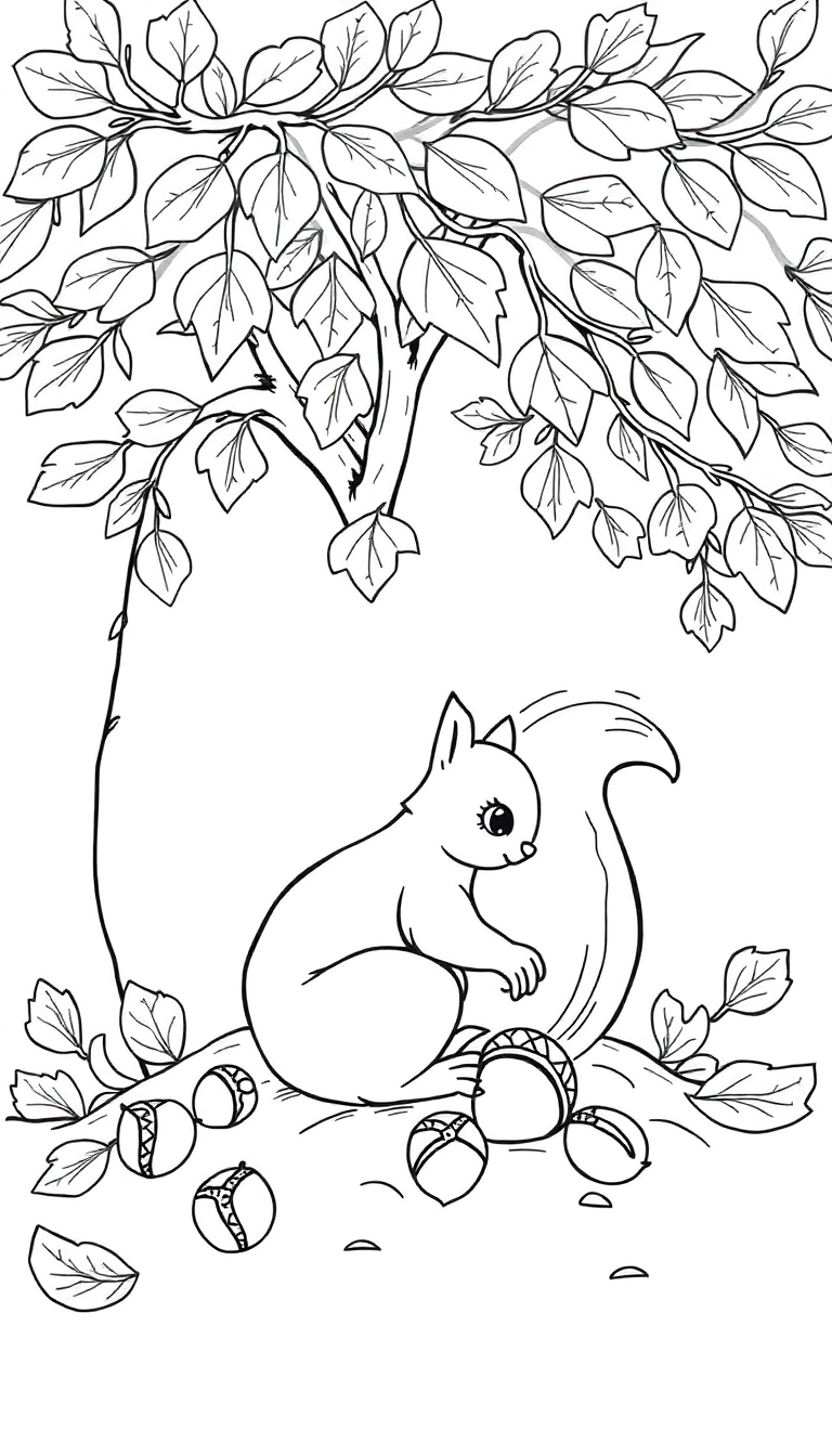  A squirrel burying acorns under an oak tree with golden leaves.