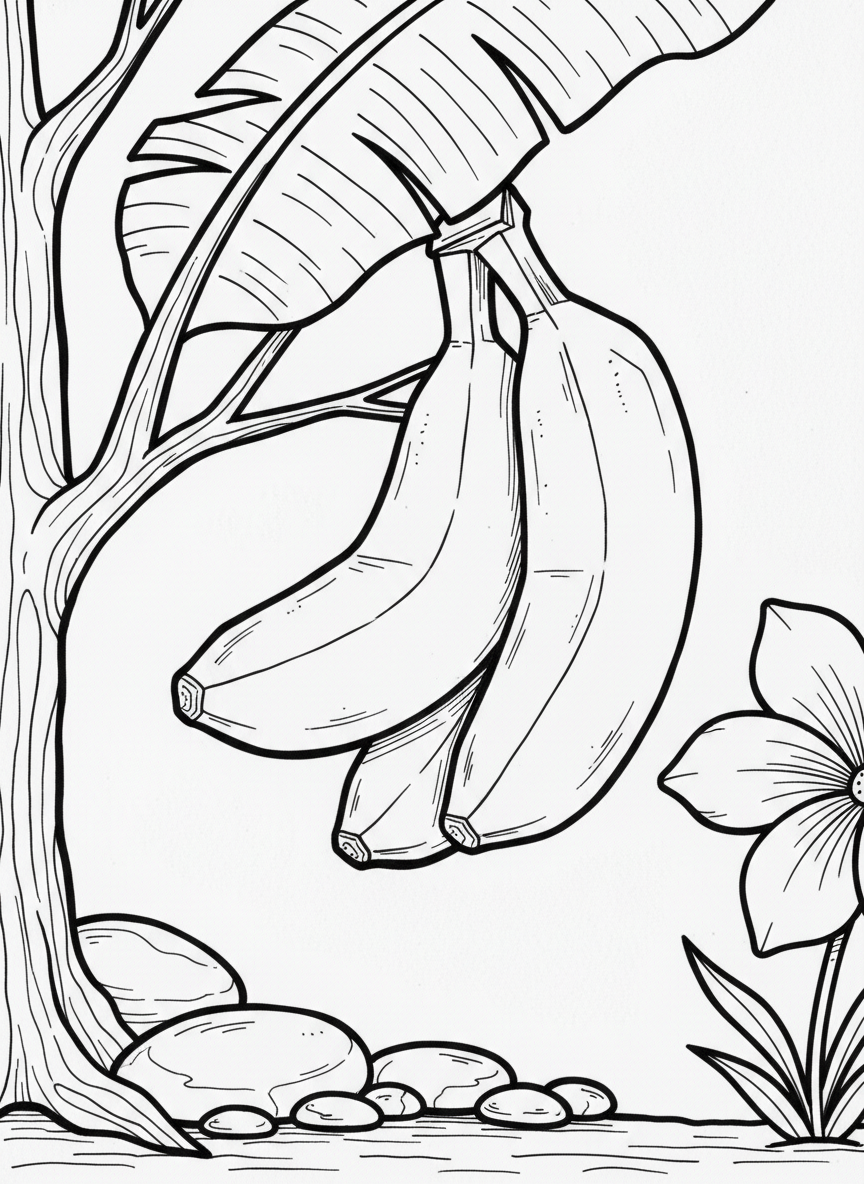 An origami banana bunch with three bananas showing paper crease lines and folded edges, hanging together in a simple composition