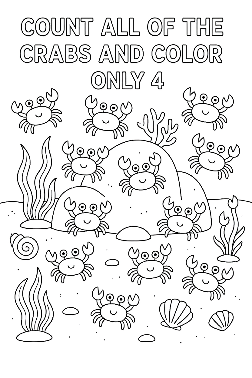 Make the title "Count all of the crabs and color only 4"