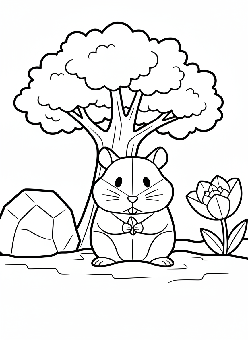 An origami hamster holding a tiny seed, round folded paper body with small ears and paws, easy design for young children