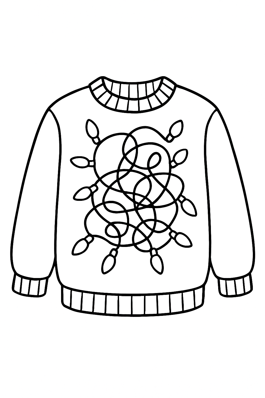 ugly sweaters, Tangled Lights: A sweater featuring a pattern of Christmas lights that are hopelessly tangled in knots