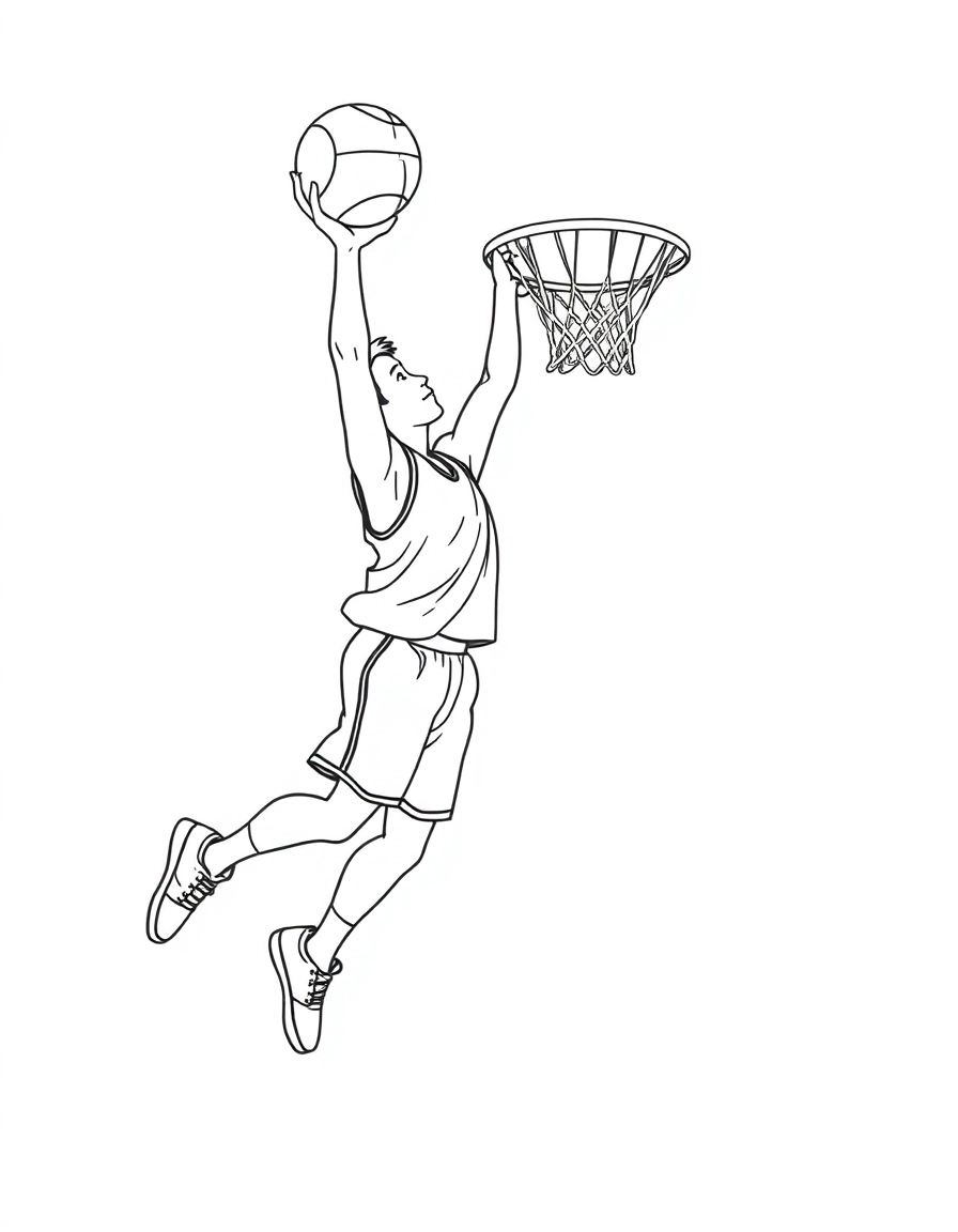 A basketball player dunking the ball.