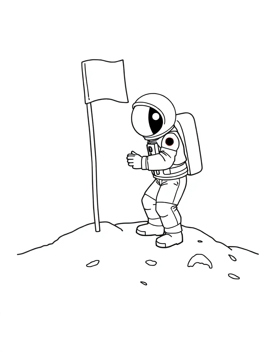 An astronaut planting a flag on the Moon.