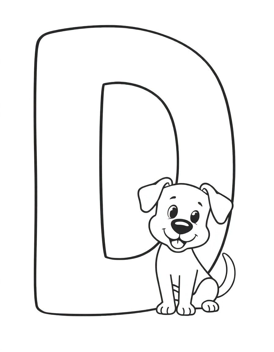 a giant letter "D" with a cute Dog next to the "D"