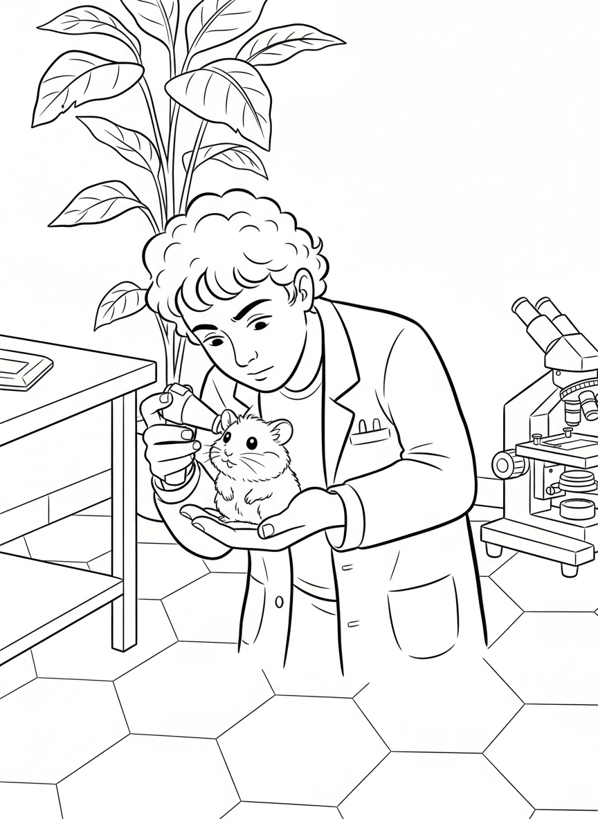 A veterinarian looking into a hamster's ears with an otoscope while the tiny hamster sits in their palm