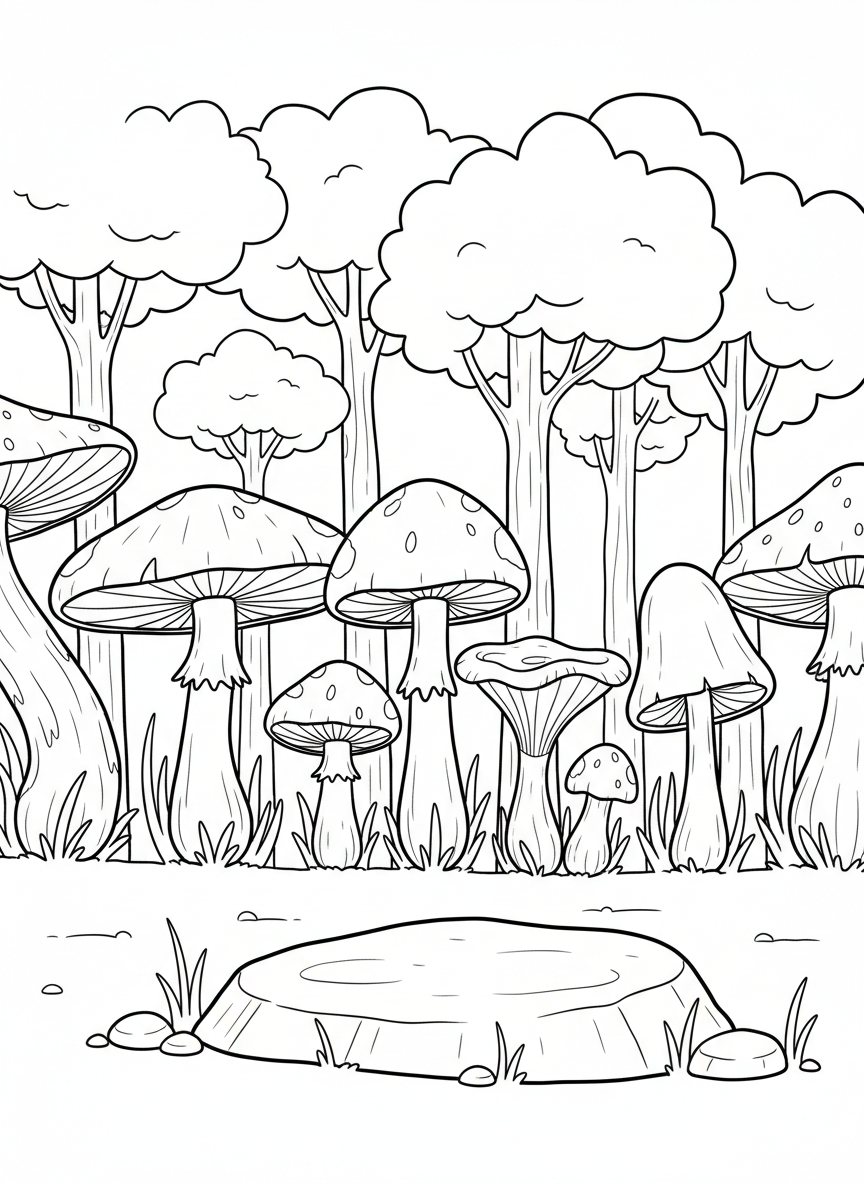 Multiple mushrooms of different species arranged in a row, showing variety in cap shapes from flat to rounded to pointed.