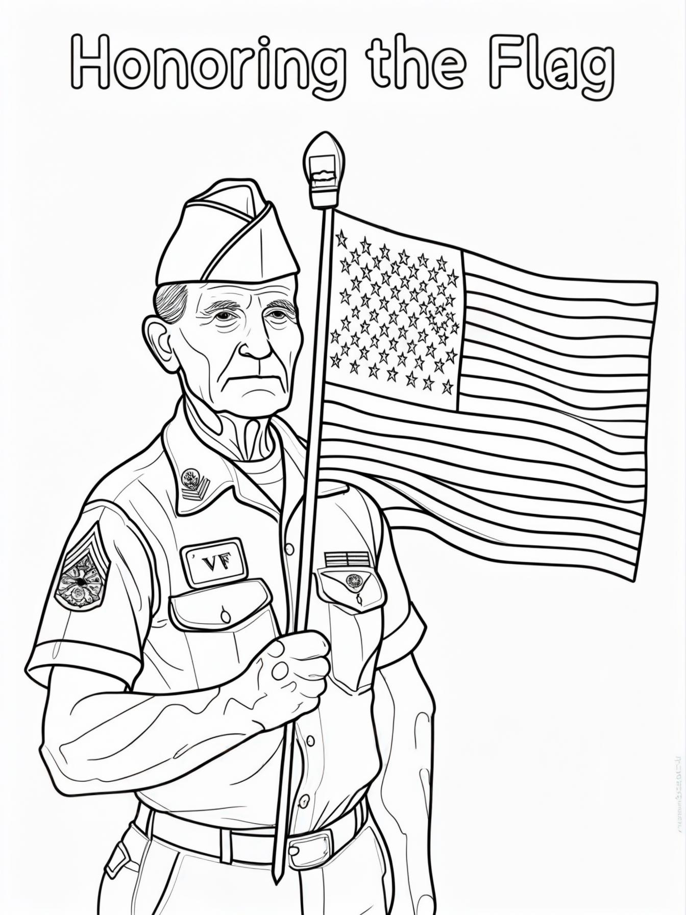 Honoring the Flag: A veteran in a service cap (like one from the VFW or American Legion) respectfully holding a crisply folded American flag.