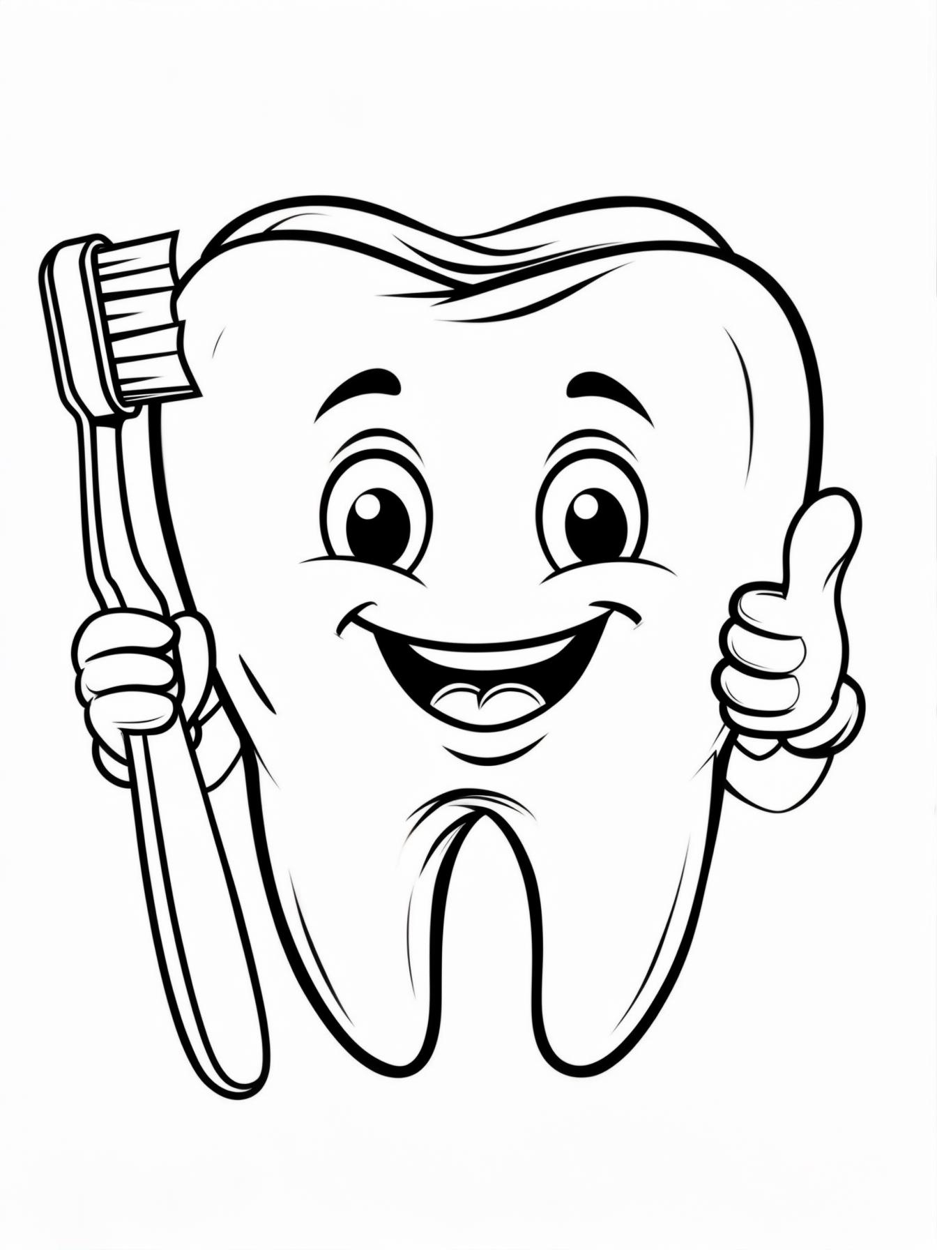 Tooth Fairy: Happy Tooth: A cute, anthropomorphic molar tooth holding a toothbrush and giving a thumbs up.