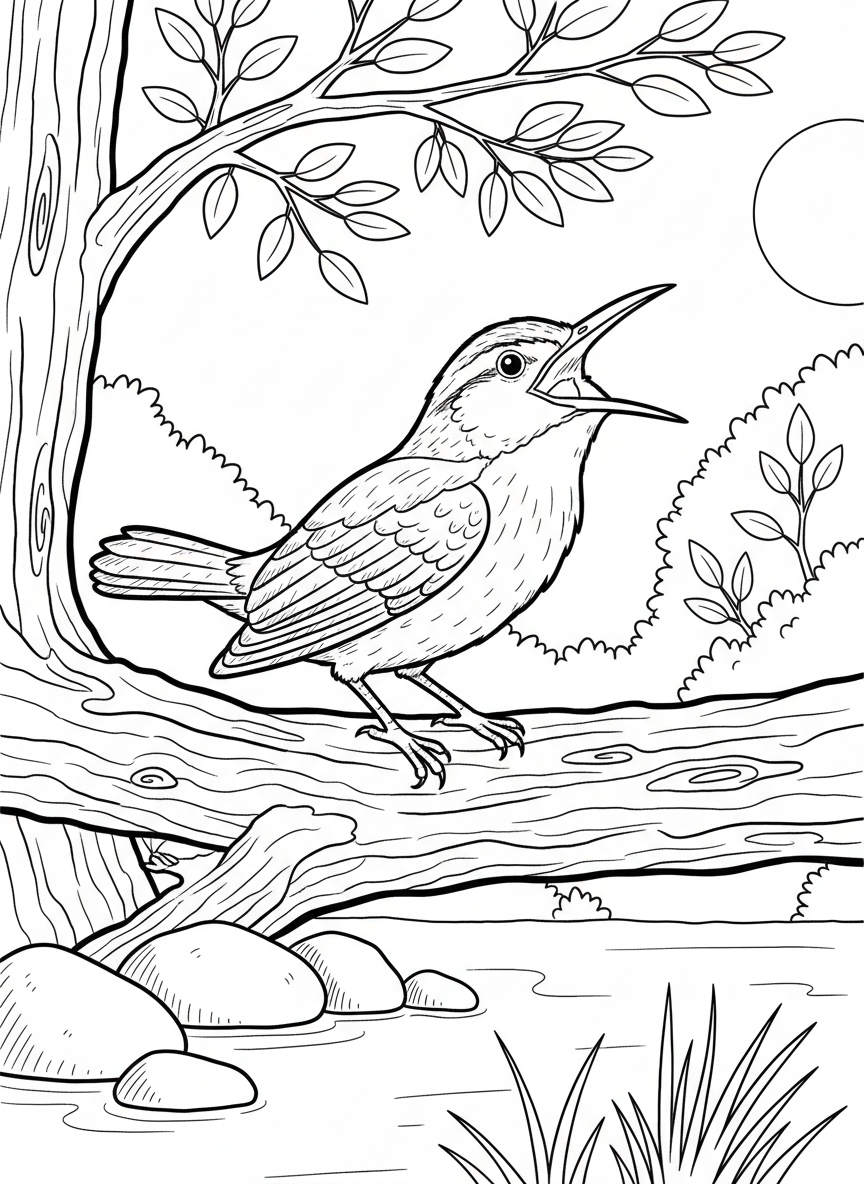 A whip-poor-will bird on a log with its mouth open, showing its wide beak used for catching insects.