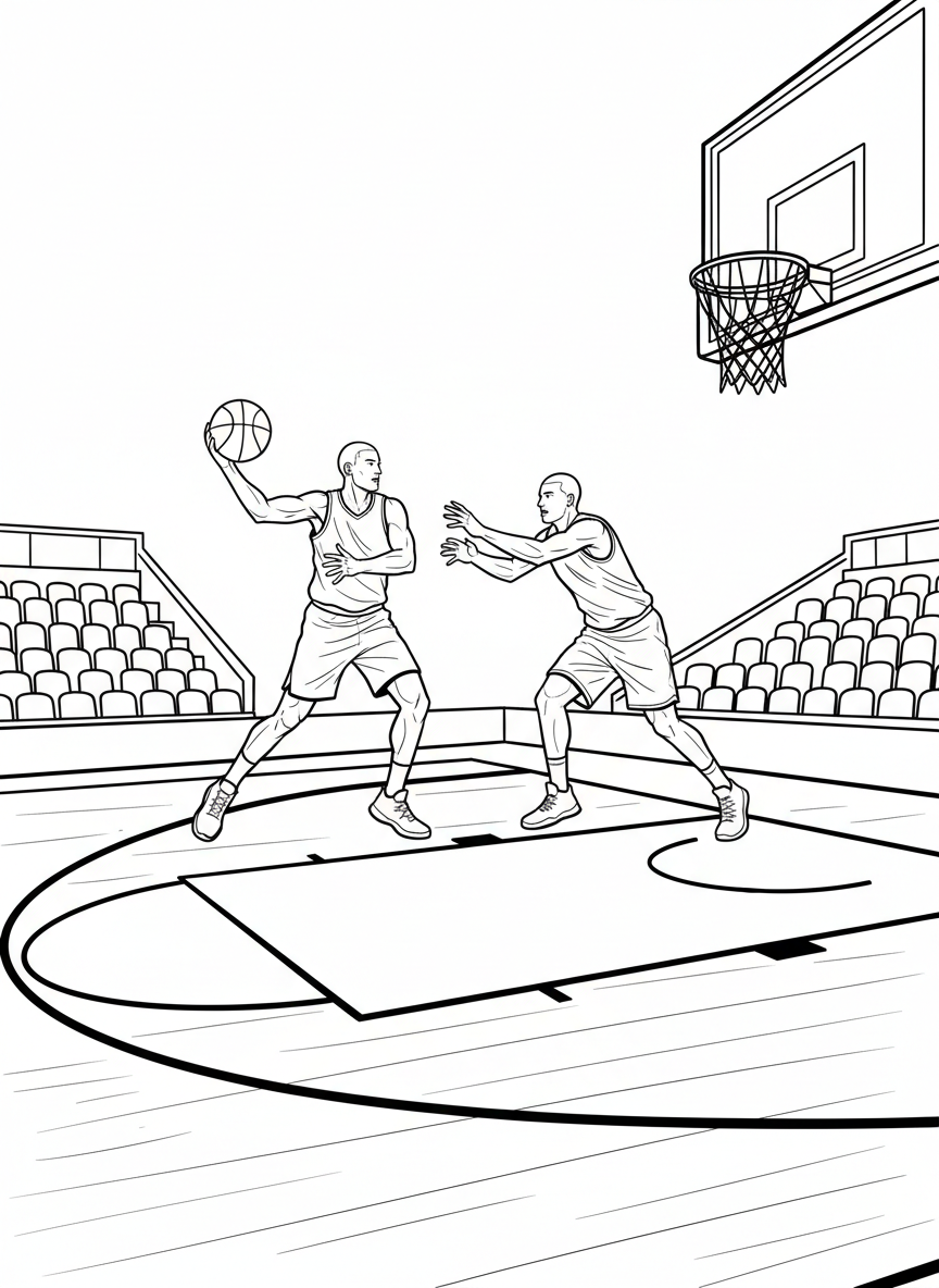 A basketball player passing the ball to a teammate during a crucial play, showing teamwork and strategy on the court.