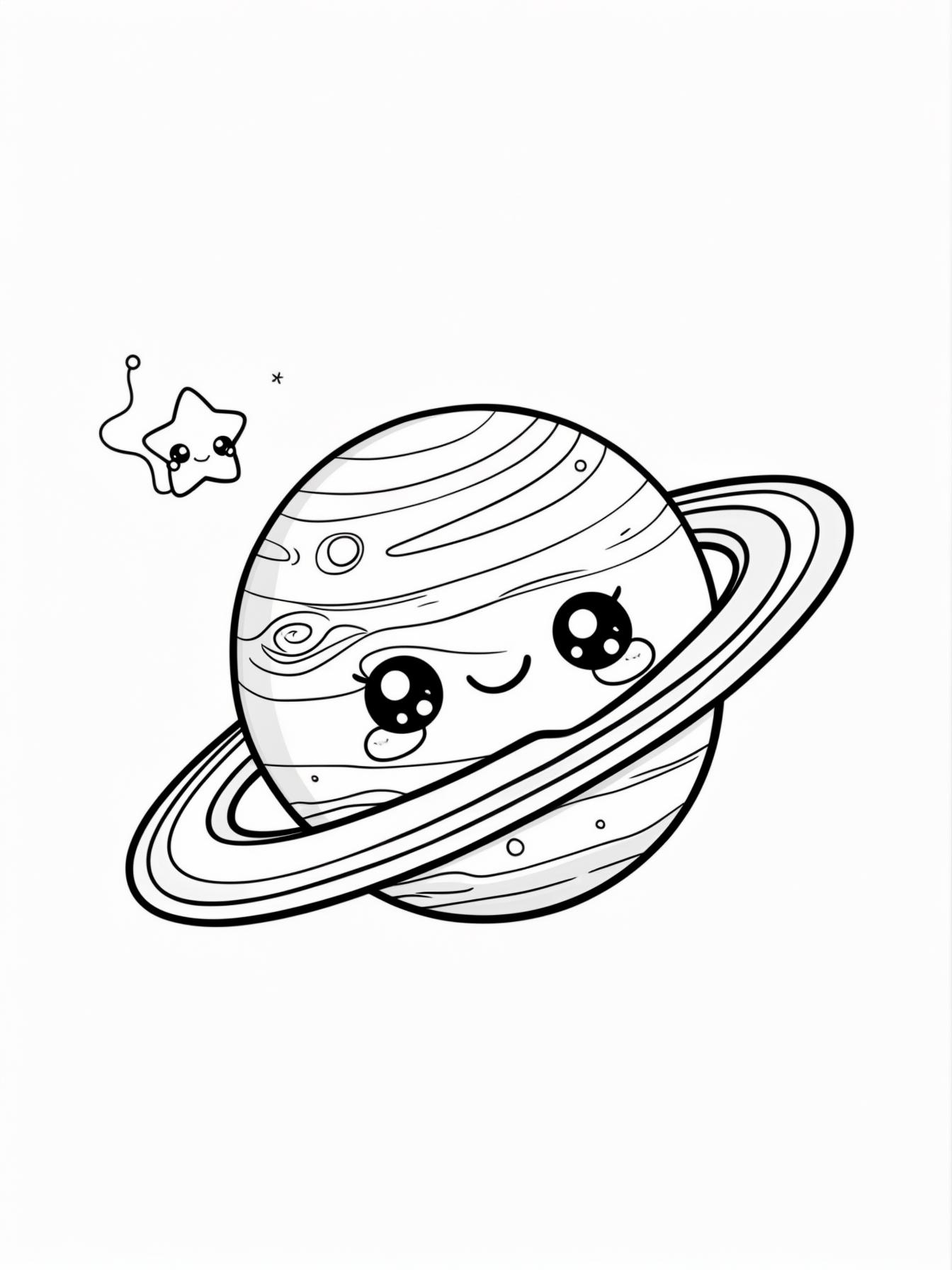 Cosmic Cutie: A happy little planet (like Saturn with a ring) smiling at a tiny, giggling star next to it.