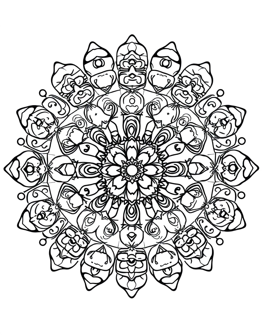 Cookie Pattern: A fun mandala made of repeating cookies, donuts, and cupcakes (whimsical and yummy).