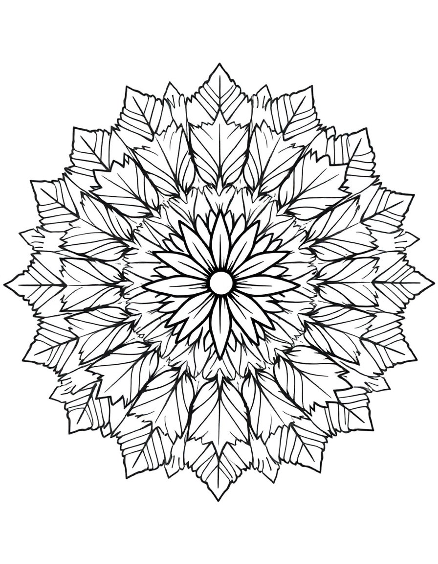 simple mandala: Leafy Loops: A nature mandala made of simple oak and maple leaves repeating in a soothing circle.