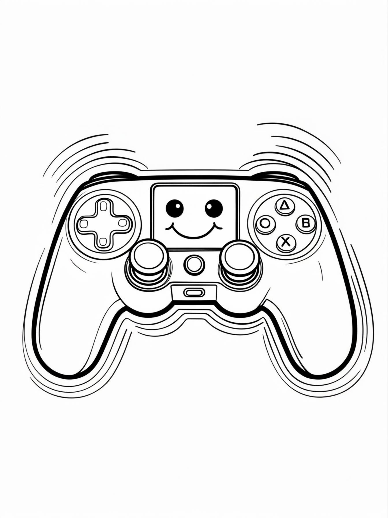 Happy Controller: A modern game controller with a face drawn on the touchpad area, surrounded by "motion lines" to show it's vibrating with fun.