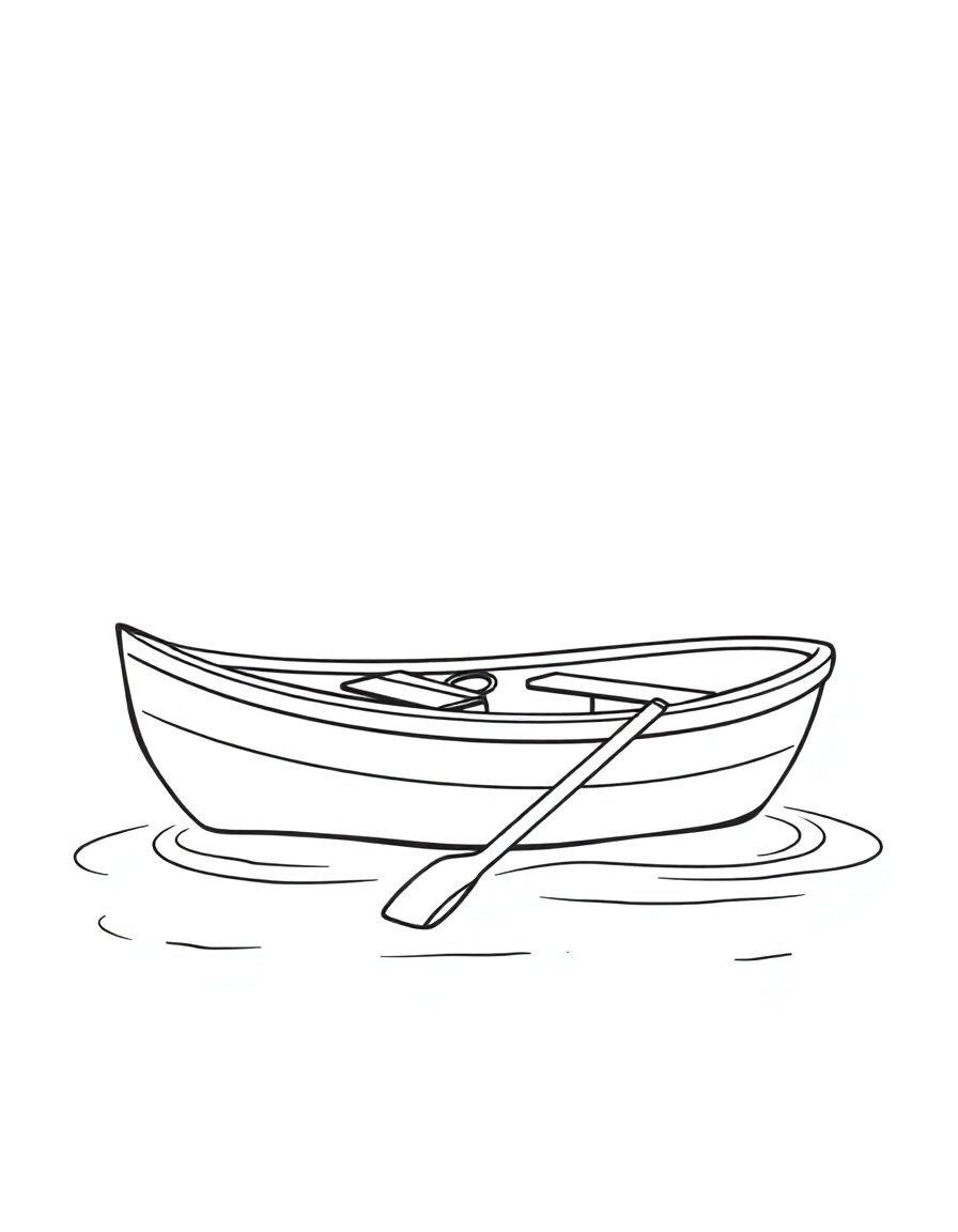 A small rowboat with oars resting on the water.