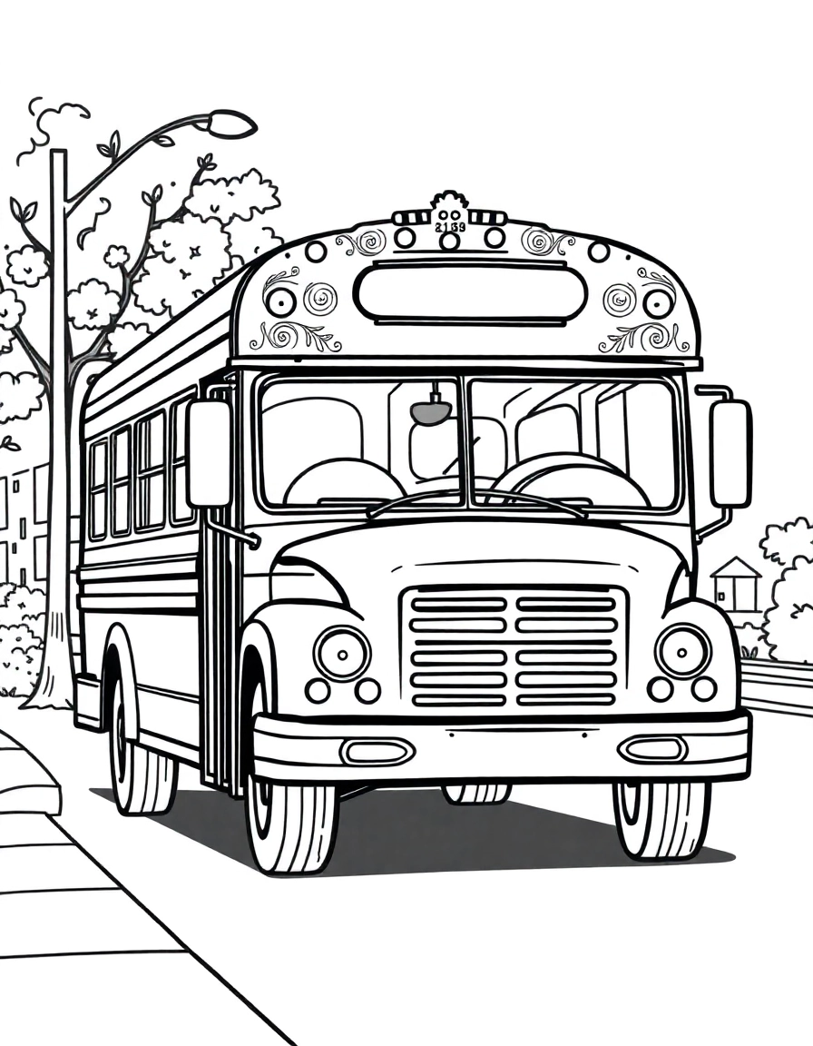 A school bus driving down a street. 