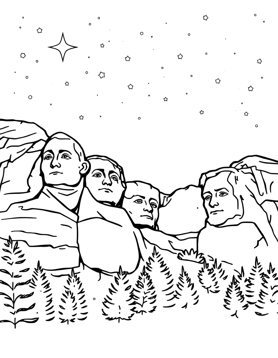Mount Rushmore presidential faces carved into granite under a starry sky