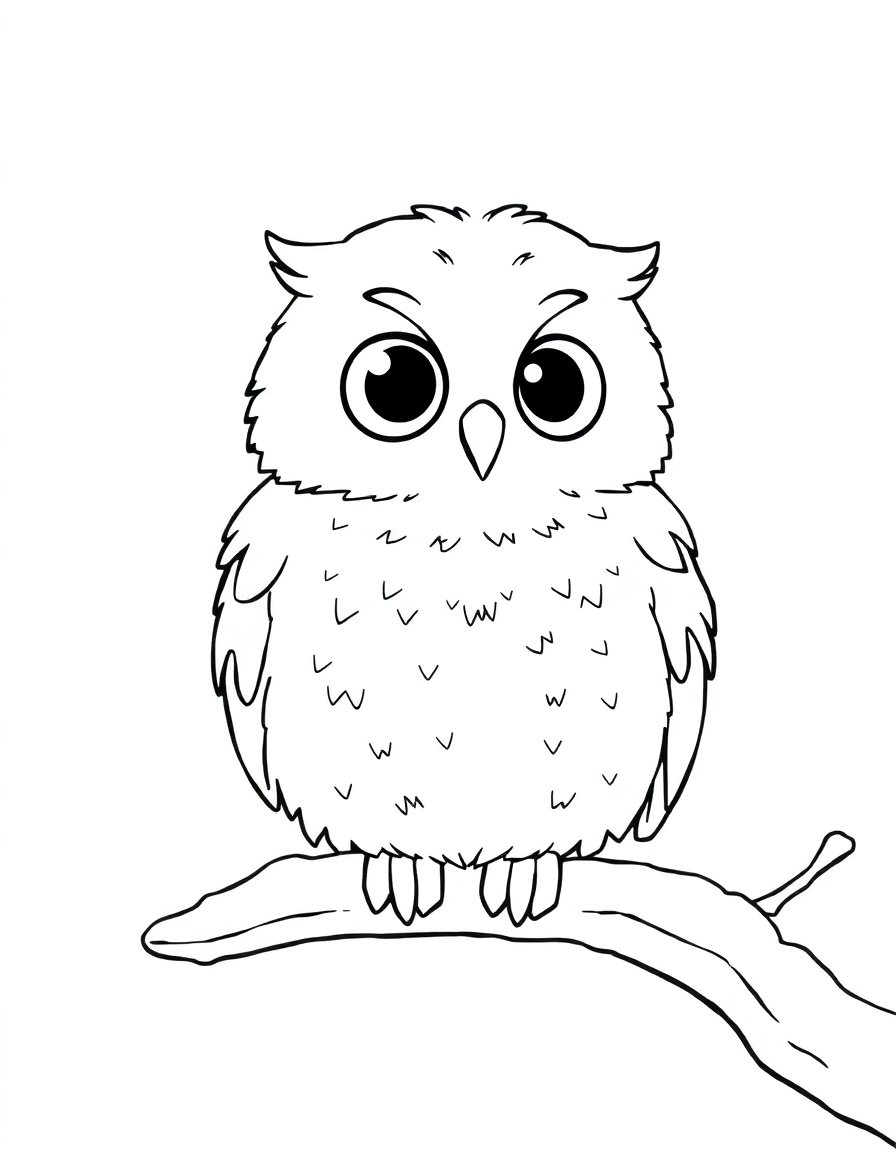 Snowy Owl: A fluffy white owl perched on a snow-covered branch, with big wide eyes.