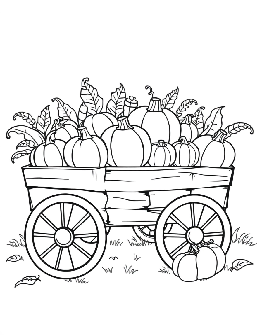  Harvest wagon filled with pumpkins, corn and squash