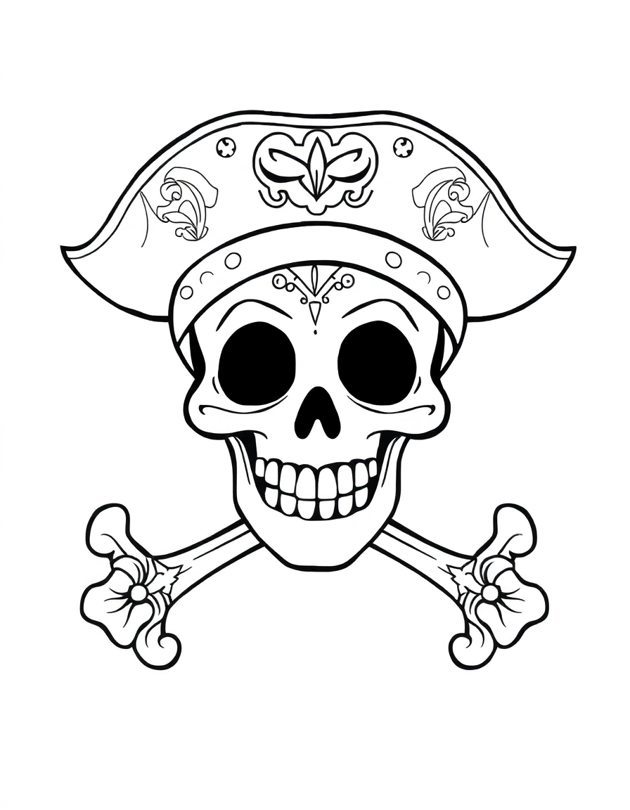 A cute, smiling pirate skull and crossbones