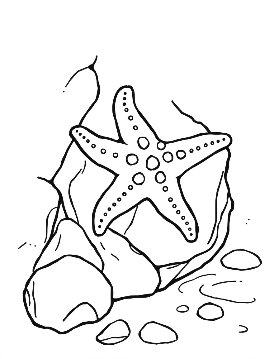 A starfish clinging to a rock, tide pools around