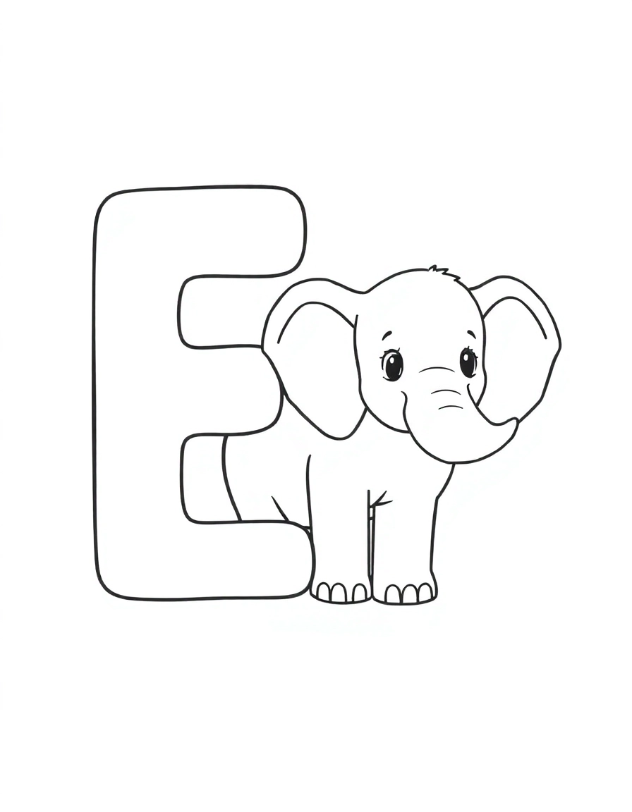 a giant letter "E" with an Elephant next to the "E"