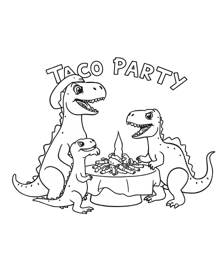 dinosaurs at a taco party