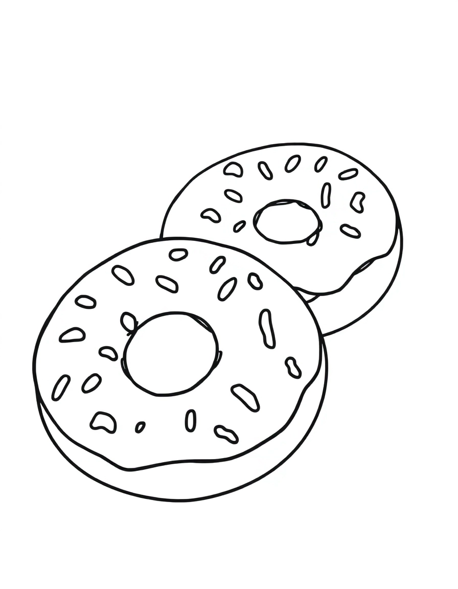 A pair of cheerful donuts with colorful frosting and fun sprinkle patterns.