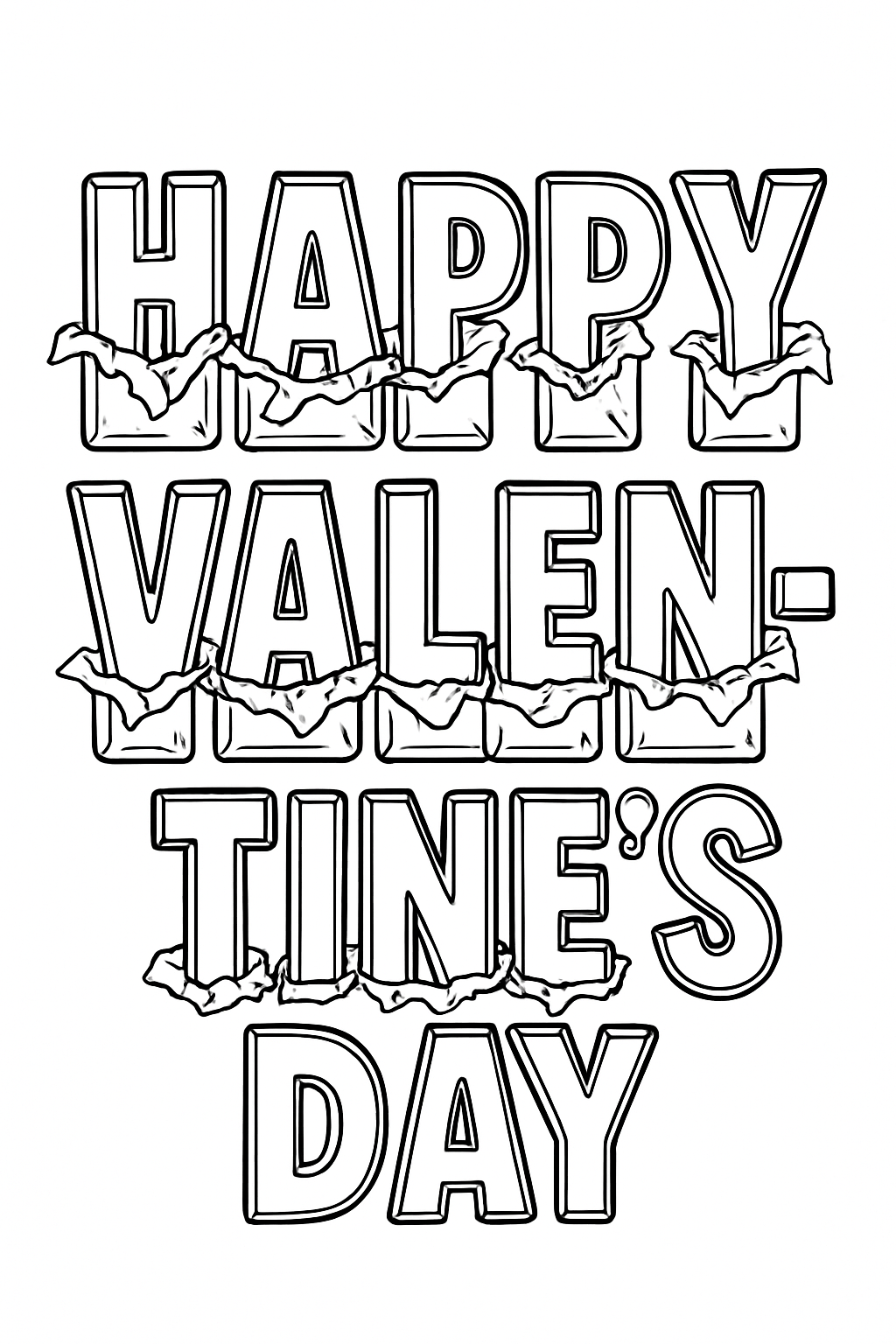 Oversized chocolate bars arranged to spell “HAPPY VALENTINE’S DAY,” each bar partially unwrapped, foil crinkling around the letters, fun and bold word-based design