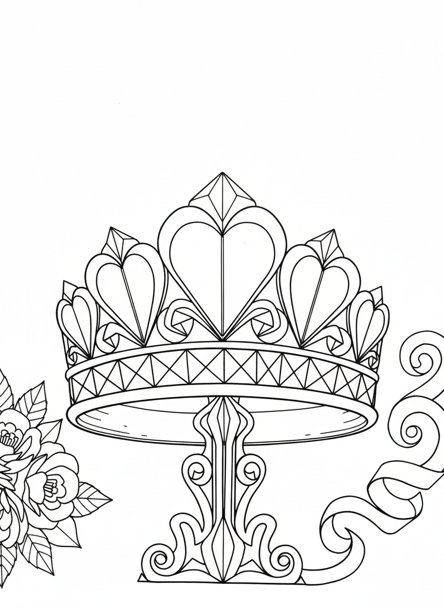 A fancy origami tiara with heart shapes and diamond patterns along the band, displayed from the front view.