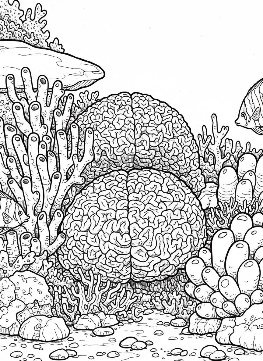 Collection of colorful soft corals including brain coral texture, finger coral, and bubble coral formations