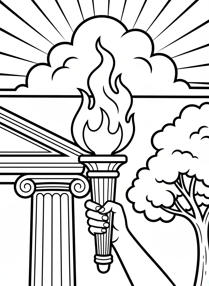 A simple torch held high with flames at the top, representing the light of freedom and knowledge