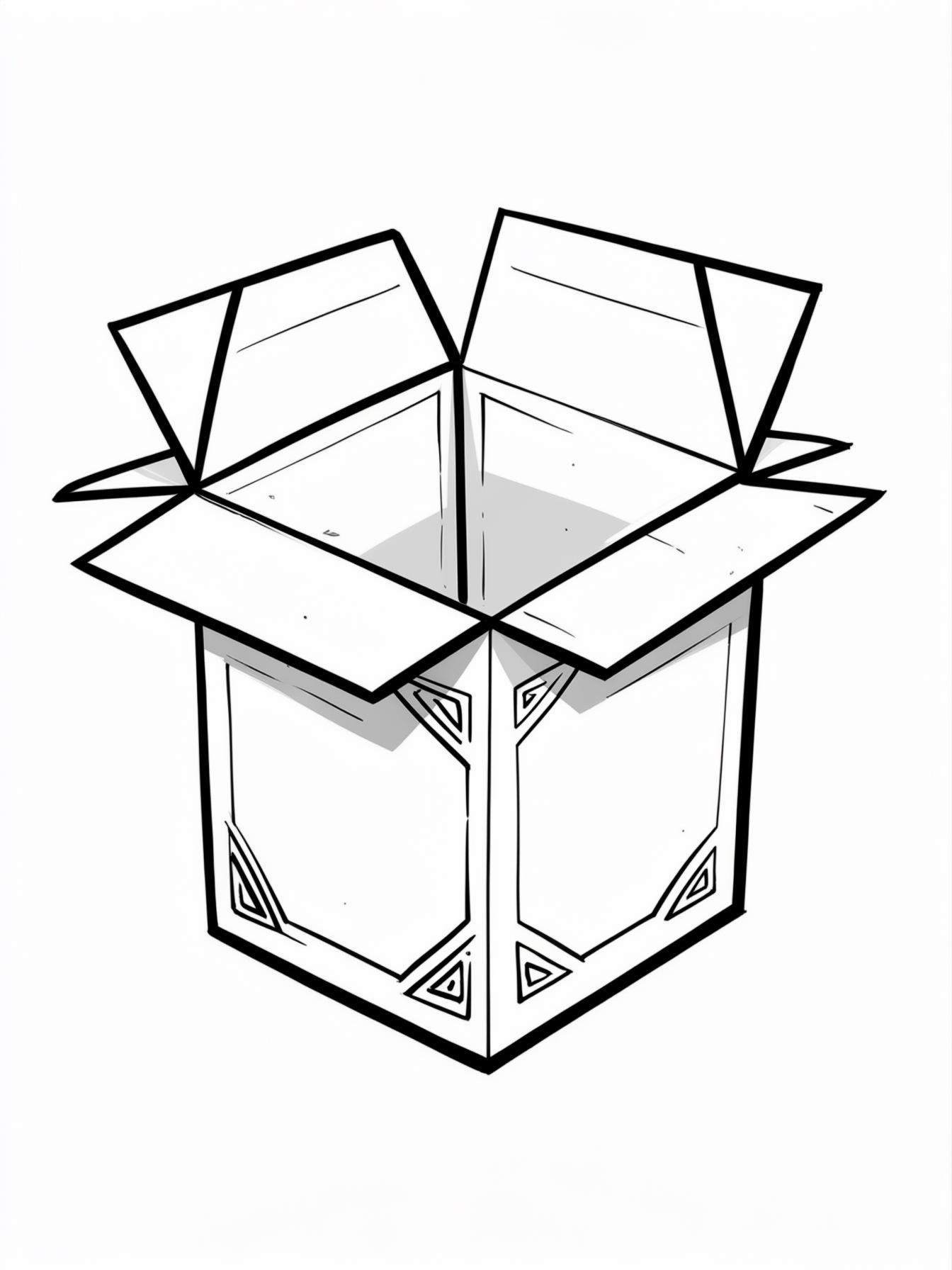 An origami box or container shown open from above, displaying square geometric folds and corner details, with decorative edge patterns.