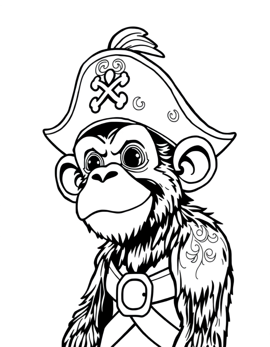A monkey wearing a pirate hat.