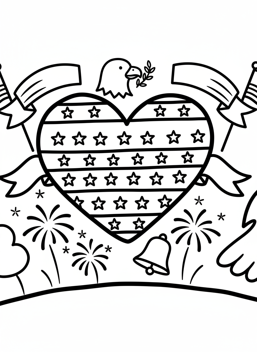 A heart shape filled with stars and stripes pattern, simple patriotic design for younger children