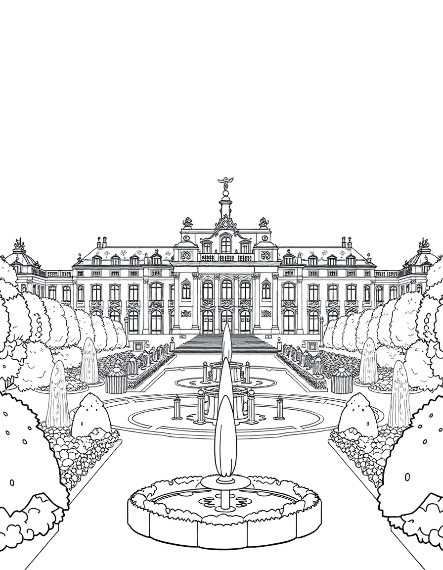 The Palace of Versailles with elaborate gardens and fountains in full display