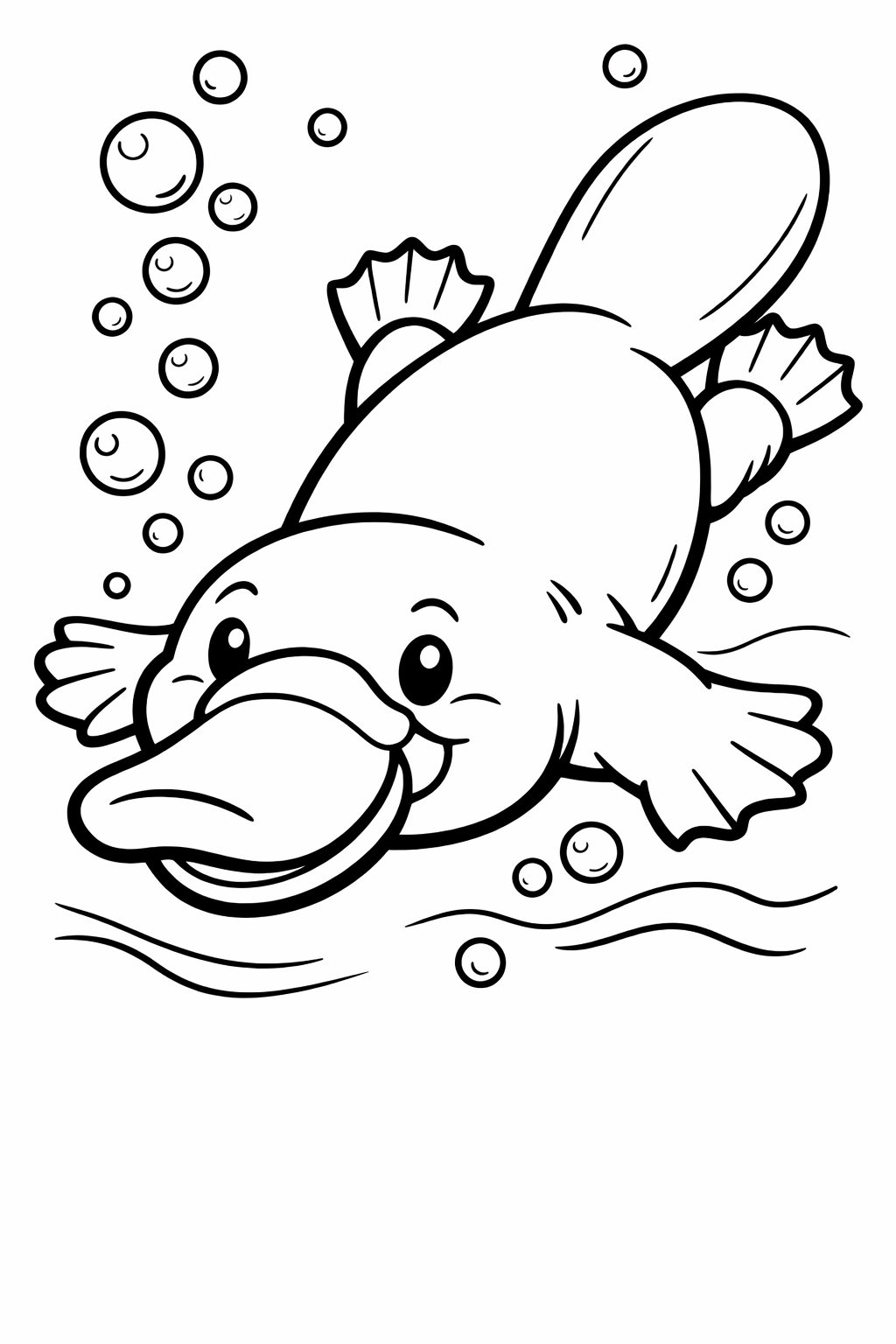 Platypus Swim: A platypus swimming underwater with bubbles, showing off its duck bill and beaver tail.