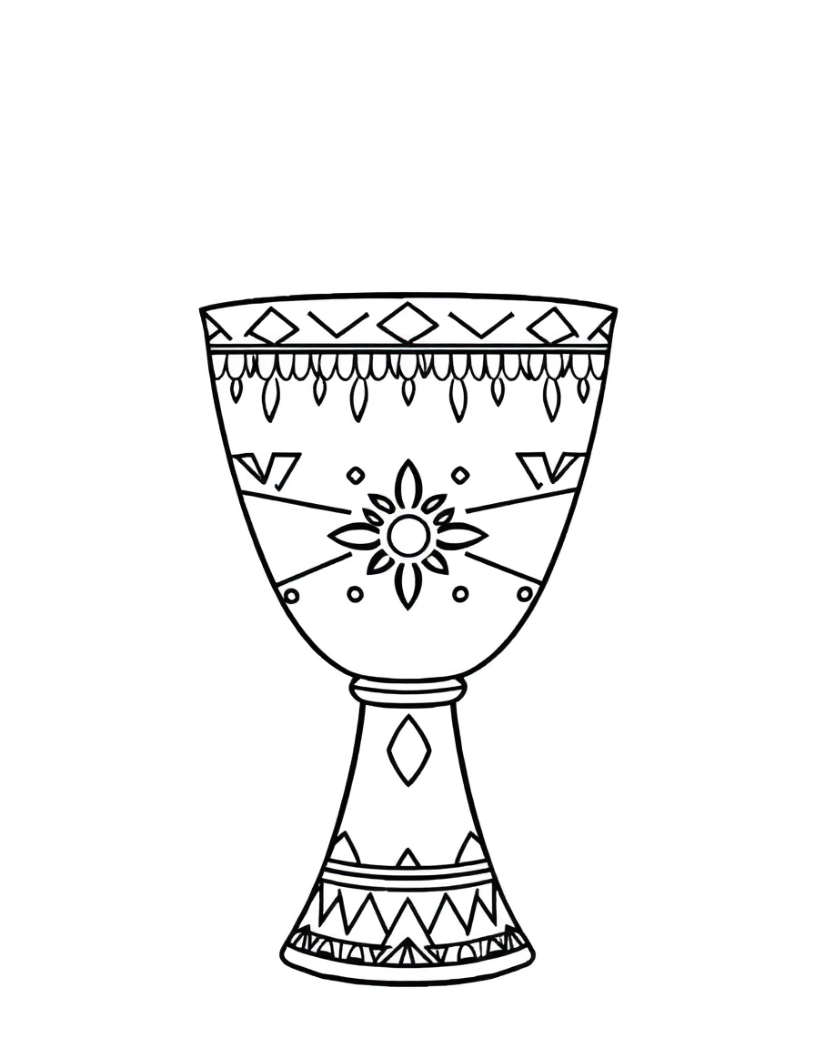 kwanzaa Unity Cup: A decorative Unity Cup (Kikombe cha Umoja) with simple, bold tribal patterns for kids to color