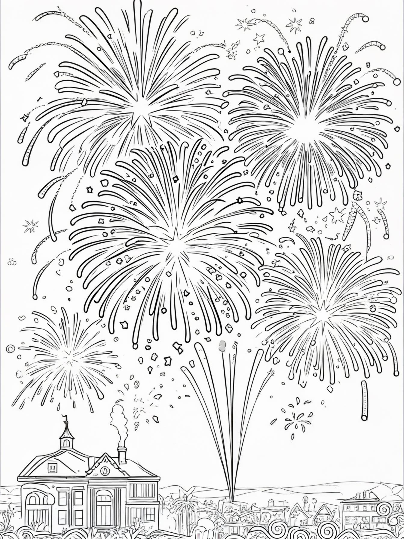 Fourth of July Fireworks coloring page prompts focusing on nighttime celebrations, glowing skies, and shared moments of awe.	Smoke drifting slowly as fireworks fade, glowing embers lingering briefly.