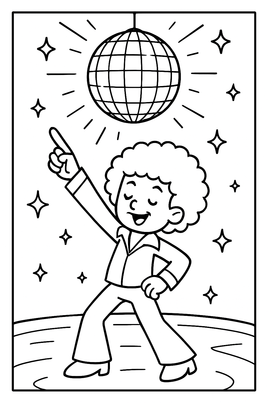 Disco Fever: A funky scene with a large disco ball sparkling at the top and a character pointing a finger to the sky in a classic disco pose.