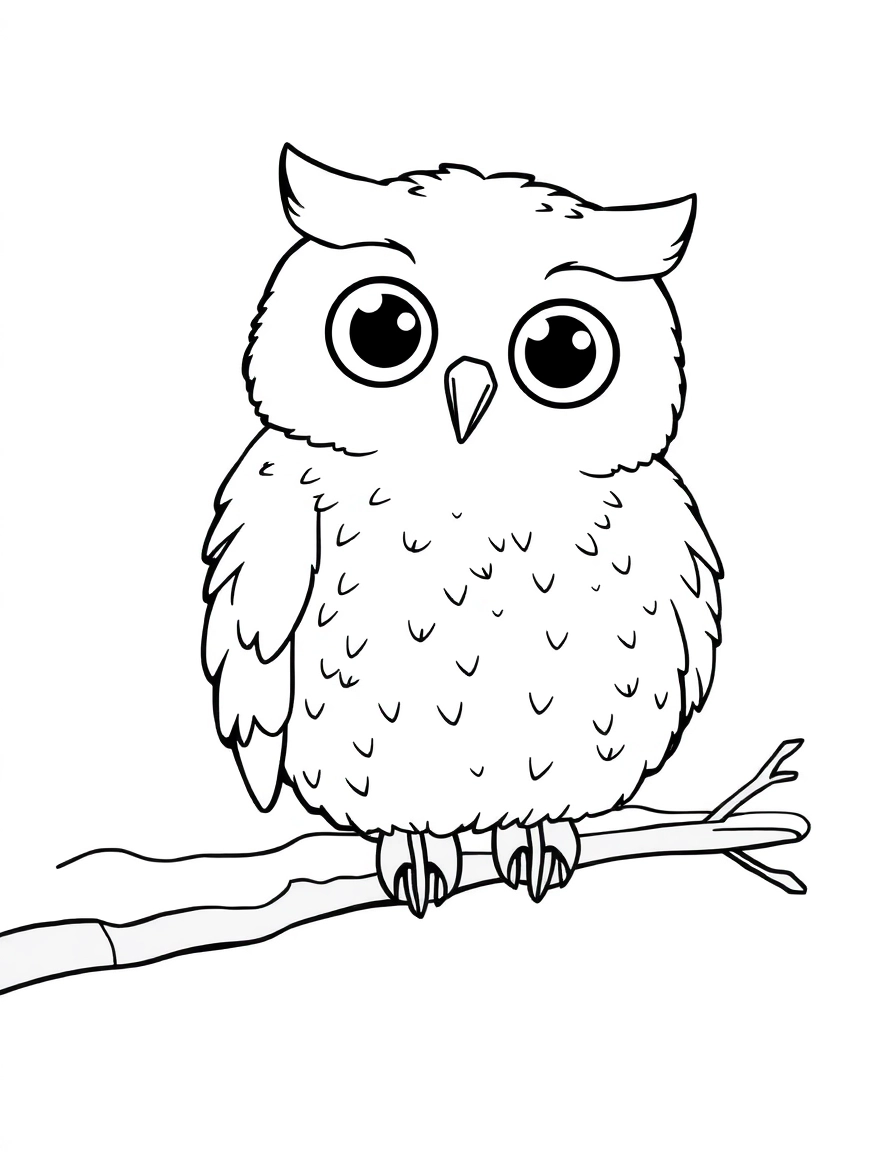 Snowy Owl: A fluffy white owl perched on a snow-covered branch, with big wide eyes.