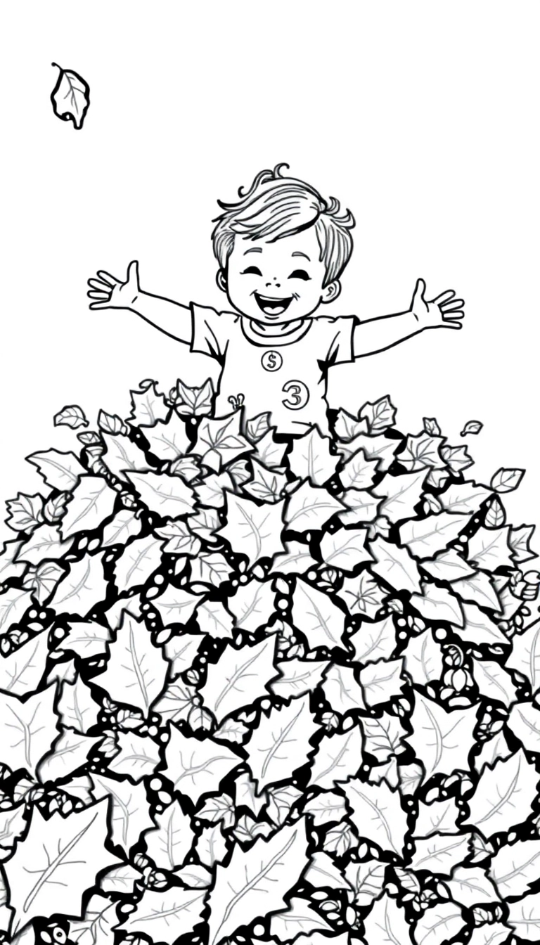  A child jumping into a large pile of leaves with a happy expression on their face.