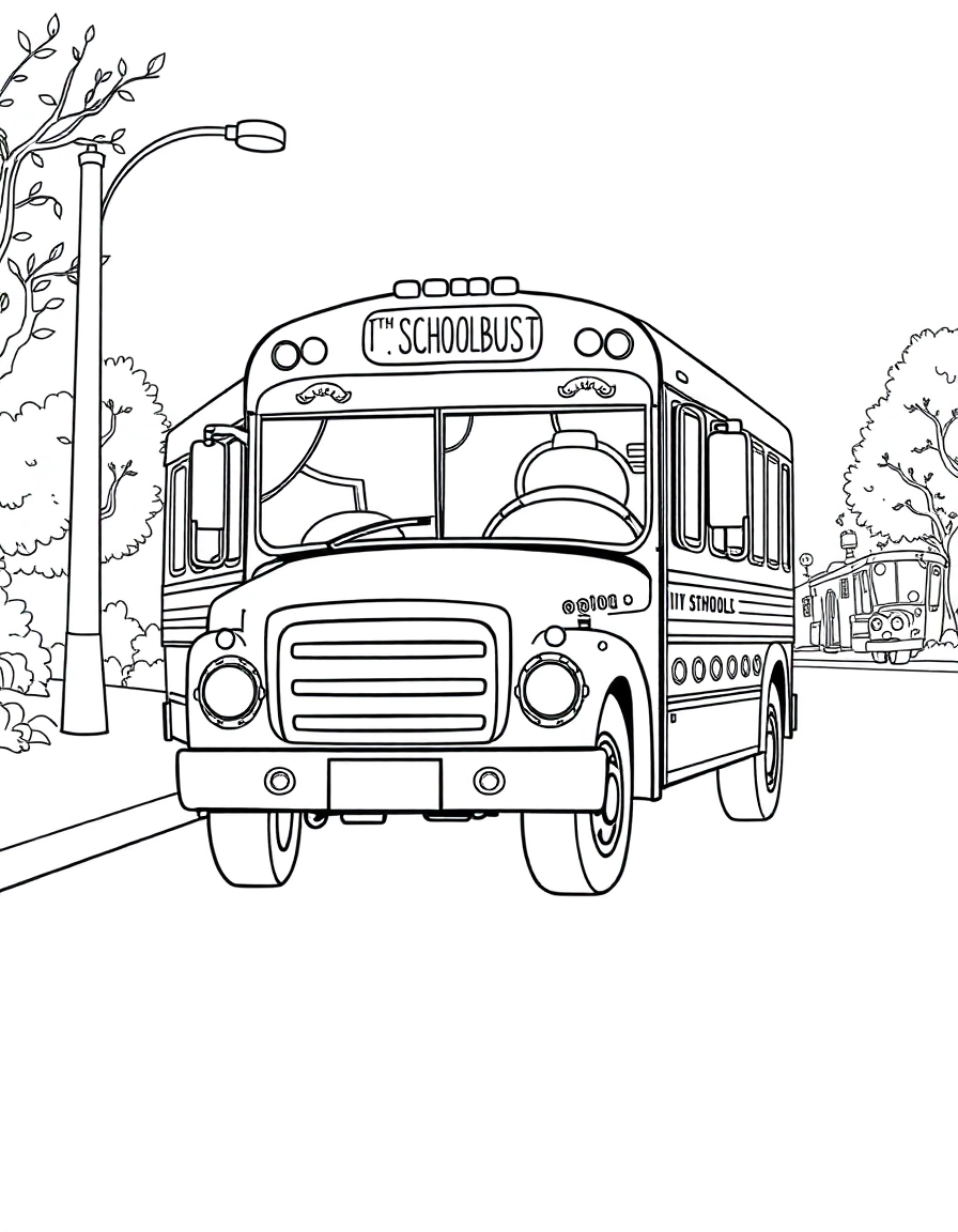 A school bus driving down a street. 