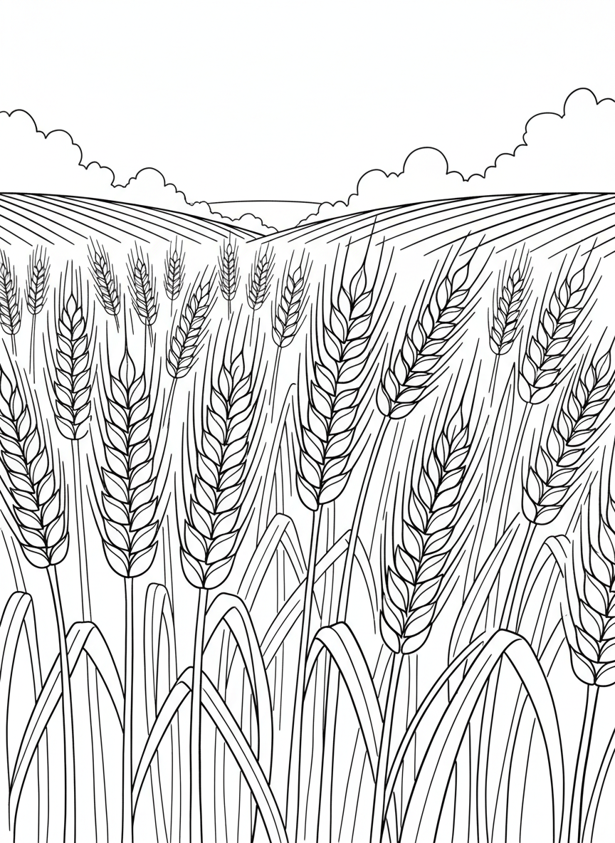 A detailed close-up of wheat stalks with full grain heads ready for harvest, showing the texture and patterns of the plants.