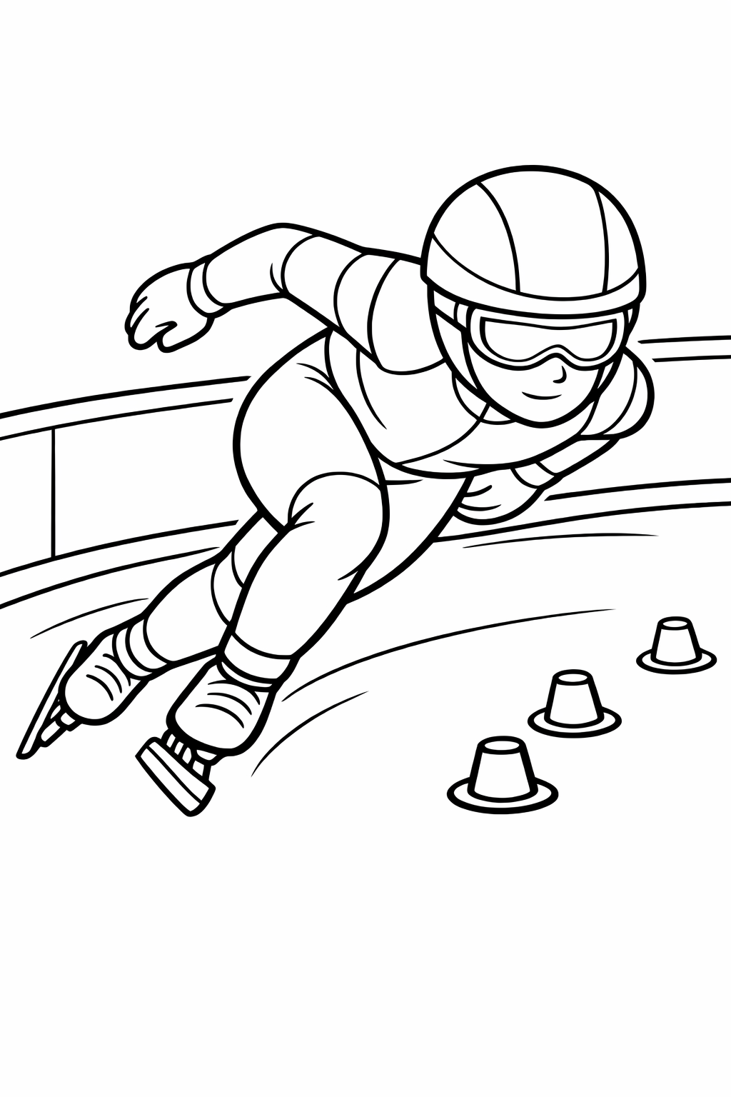 Speed Skating: A racer in a sleek suit bent low in a speed skating pose, rounding a corner on the ice.