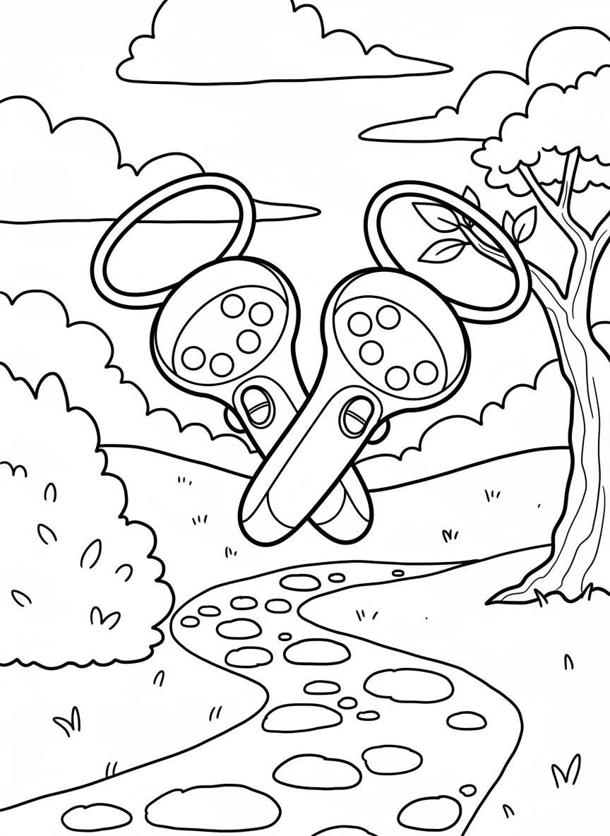 A pair of motion controllers with wrist straps, buttons and triggers clearly outlined, shown crossed in an X formation.
